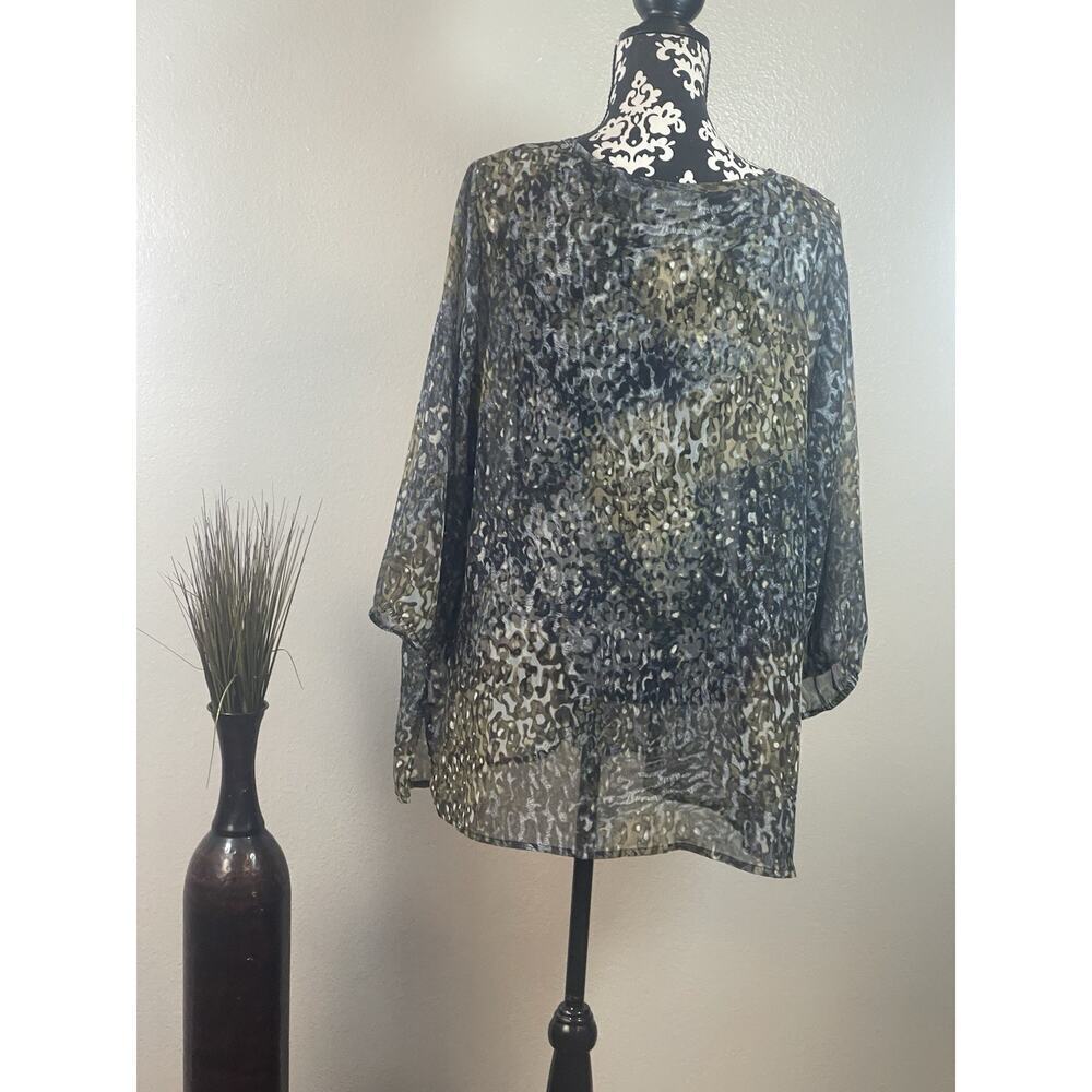 Plus Liz Claiborne vintage Boho blouse animal print brown black multi size 2X - Picture 4 of 8